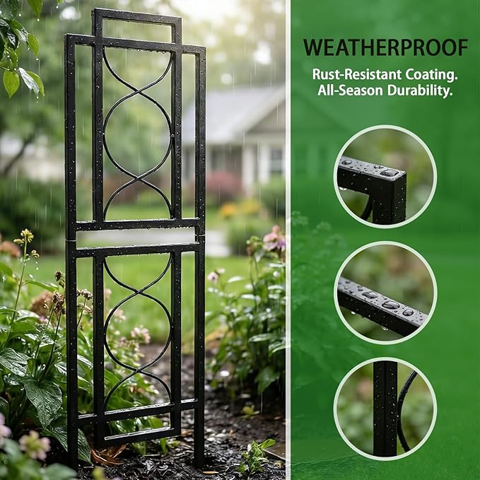 2 Pack 31.5'' Hx8'' W Black Metal Chic Garden Trellis for Climbing Plants - Outdoor Decorative Metal Flower Trellis - Black