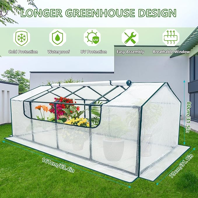 Mini Greenhouse Outdoor deaunbr Waterproof Garden Green House with Durable PE Cover &amp Roll-Up Zipper Door Heavy Duty Greenhouse Tent for Indoor Outdoor Plants - 63x31.5x31.1