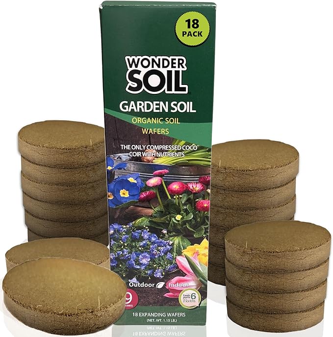 Wonder Soil | 18 Wafers | 1 Wafer Fills an 8 Pot | Ready to Plant Organic Potting Soil Loaded with Nutrients | 18 Wafers Expand to 9 Quarts of Indoor Outdoor Soil | Incl Worm Castings Perlite