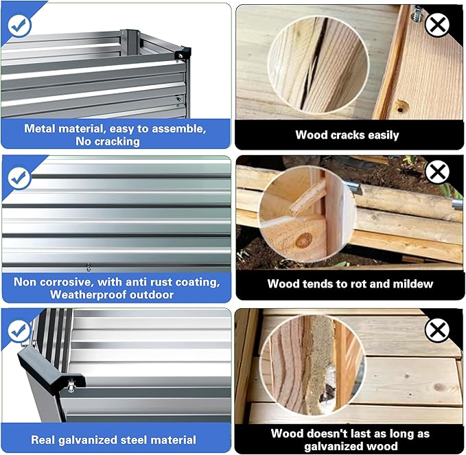Galvanized Raised Garden Bed with Legs2PCS 48×18×30in Elevated Planter Box for BackyardOutdoor Garden Patio Balcony 300lb CapacityGrey
