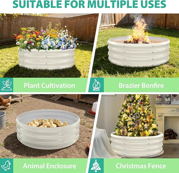 3FT Diameter Galvanized Garden Raised Bed/Plant Box/Fire Pit Ring - 0.8mm Thick12 Inch TallPerfect for Planting a Variety of FlowersHerbsVegetables (Cream White 36 Dia X 12 inches)
