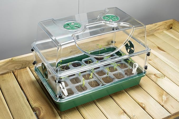 EarlyGrow Domed Propagator with 1 Height Extender Seedling Trays and Locking Clip Set Green Medium (97008)