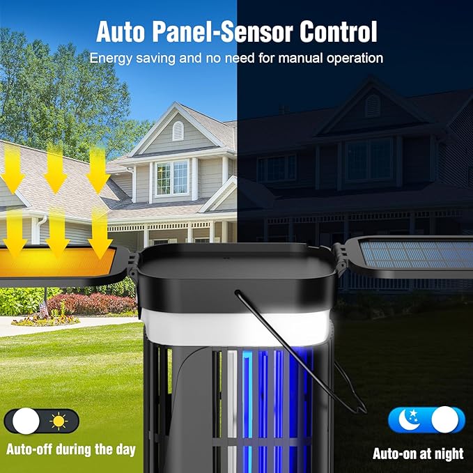Solar Bug Zapper Outdoor and Indoor Dual Folding Solar Panel with Auto Sensor Function USB Rechargeable Cordless Fly Traps 4200V Electric Mosquito Killer for Patio Backyard Garden Camping