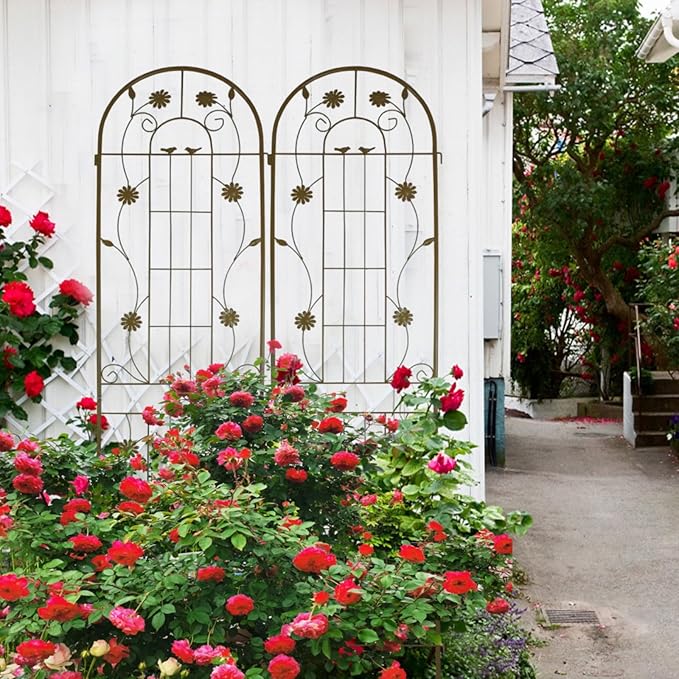 Metal Garden Trellis for Climbing Plants Vines Rose Rustproof Trellis for Outdoor Decor Garden Backyard Patio Outdoor Flower Support Easy Assembly 86.7 x 19.7 (Brown 2 Pack)
