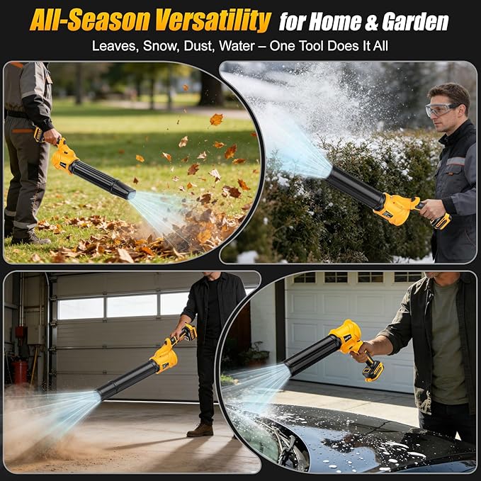 180° Rotatable Cordless Leaf Blower Compatible for DeWalt 20V Battery(Not Included) 90 MPH 6-Speed Handheld Blower with LED &amp Power Indicator Extended Nozzle for Lawn Garage Car Cleaning