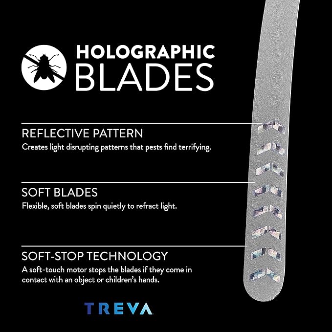 Treva Chemical Free Bug Fan Fly Deterrent with Holographic Blades to Clear Bugs Mosquitoes and Flies Battery Powered Fly Fan Silver (4 Pack)