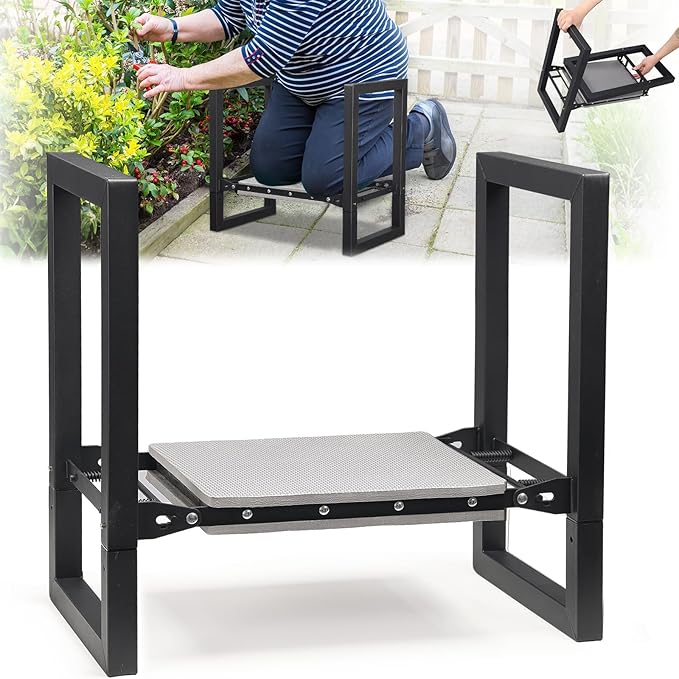 Garden Kneeler and Seat - Heavy Duty Folding Garden Stool with Handles Stable Kneeling Device Bench Chair Gardening Tools Gifts for Women Men Seniors Gardeners Outdoor Weeding Planting