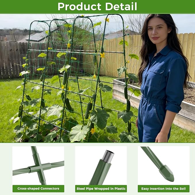 Miory Cucumber Trellis U Shape Trellis for Raised Bed Garden Arch Trellis for Climbing Plants Outdoor Plant Support for Vegetables Vines Steel with PE Coated (48 Lx32 Wx63 H)