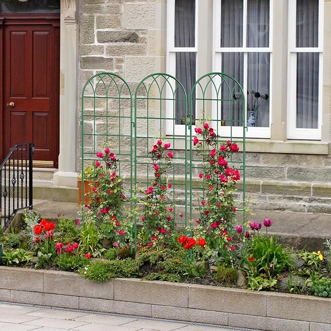 DoCred 4 Pack Garden Trellis for Climbing Plants 59 Inch Metal Plant Trellis for Plant Support Large Decorative Outdoor Trellis for Climbing Vegetable Flower Rose Vine Cucumber Green