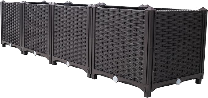 Deep Raised Garden Bed Plastic Planter Boxes for Vegetables Flowers and SucculentsSelf-Watering Planter Box Raised Bed to Grow Flowers &amp Vegetables 63 L X 15.7 D X 14.7 H