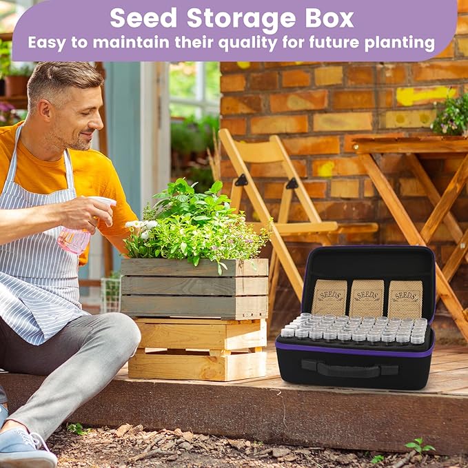 120 Slots Seed Storage Box with 25 Envelopes and Tools Large Sturdy Storage Organizer for Garden Plant Seeds Seed Bank with Zipper Label Funnel Tweezers Tray (Seeds Not Included)