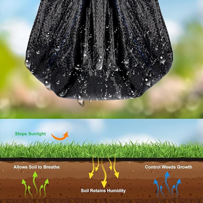 4 x 50Ft Garden Weed Barrier Landscape Fabric Garden Fabric Weed Mat Ground Cover Weed Block Gardening Mat with 4 Ground Nail for Outdoor Garden