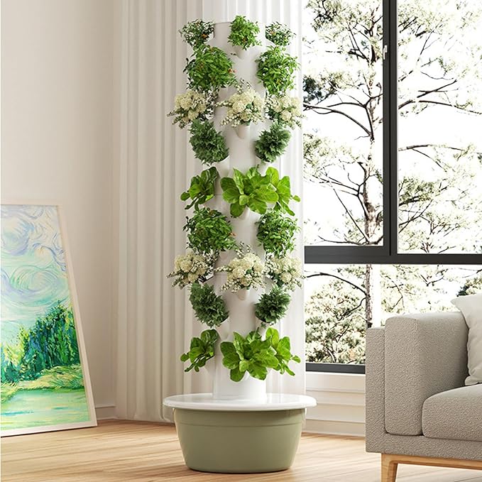Hydroponics Growing System Tower Vertical Garden Planter Indoor Smart Garden Kit Hydroponics Growing System Kit Tower with LED Grow Lights Pump and Movable Water Tank 5Layer