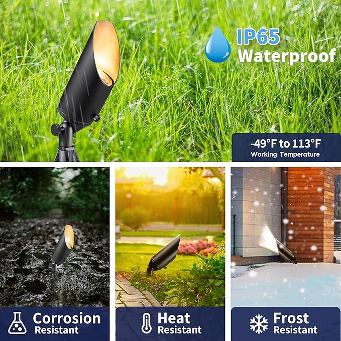 Gardenreet Brass Spot Light Low Voltage - Outdoor Landscape Spotlights 12V Landscaping LED Uplights Hard-Wired All Weather Black for Backyard Lawn with Cold White Changeable Bulbs (8 Pack)