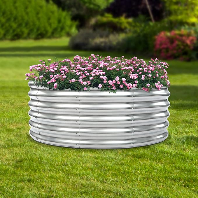 17 Tall 42 Raised Garden Bed Round Large Metal Galvanized Planter Raised Garden Boxes Raised Garden Beds for Planting Vegetables Flowers Herb (Silver)