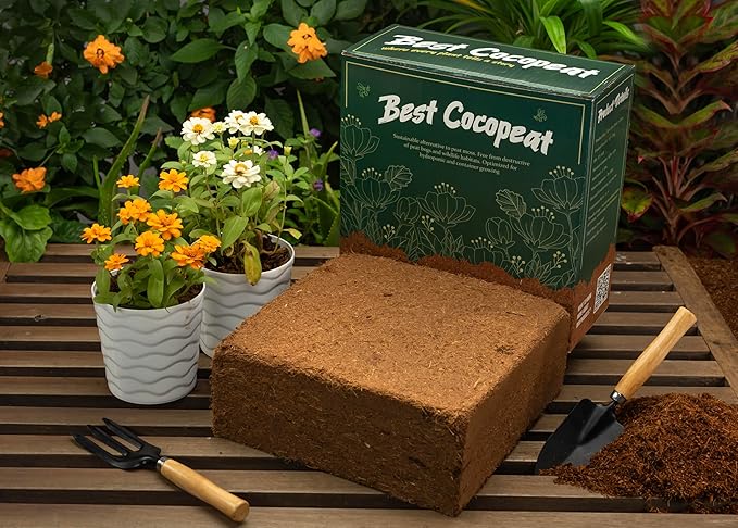 Premium Coco Coir Brick | 11 Pound Coconut Fiber Block | Organic Veggie Mix Coconut Husk Compressed Growing Medium | Perfect As Greenhouses Hydroponics Garden Soil | 100% Organic &amp Eco-Friendly