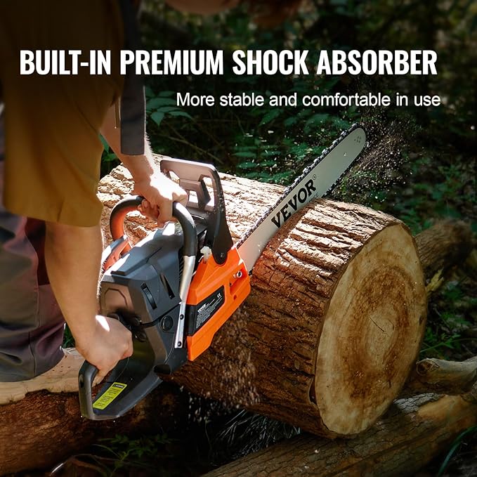 VEVOR Gas Chainsaw 52CC 2-Cycle Gasoline Powered Chainsaw 18 Inch Handheld Cordless Petrol Chain Saws For Forest Wood Garden and Farm Cutting Use