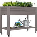Raised Garden Bed with Wheels Divisible Resin Planter Box with Drainage Gauge &amp Storage Shelf Herb Planter for Garden Patio Backyard Gray (33.7 h)