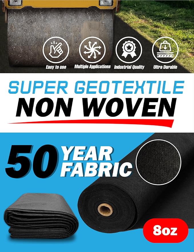4 6 8 oz Non Woven Fabric for Landscaping French Drains Underlayment Erosion Control Construction Projects - 8 oz (12.5x25)