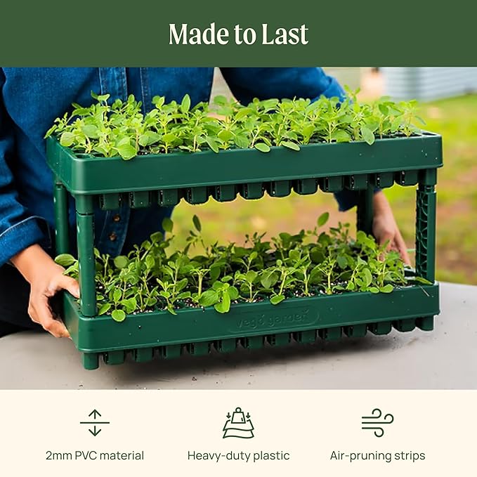 Vego garden 10 x 20 76 Cells Seed Starter Tray Stackable Seedling Starting Germination Trays for Plants Planting Vegetables Herbs Flowers 3 Sets