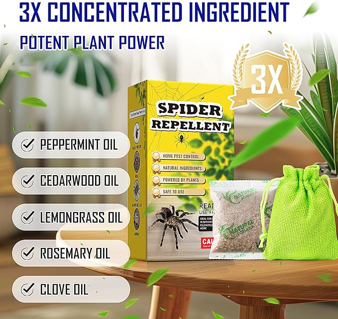 10 Pack Natural Spider Repellent for Indoor Outdoor Use Effective Spider Deterrent with Peppermint and Lemongrass Oil No Spiderweb Spider Free Solution for House Garage Attic Safe to Use