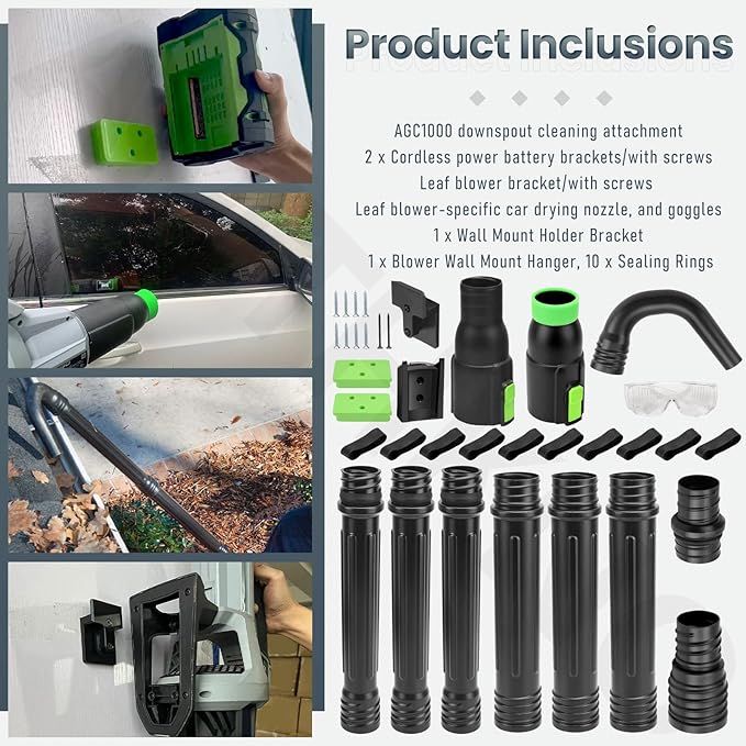 AGC1000 Gutter Cleaning Attachment Kit/Leaf Blower Tools Mounting Bracket Kit for EGO 530CFM / 580CFM / 575CFM / 650CFM/ 615CFM/LBX6000 Leaf Blowers/Overall Length 9 feet - Black