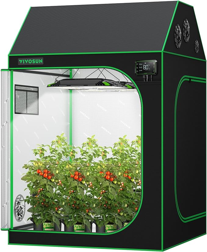 VIVOSUN R446 4x4 Grow Tent 48x48x72 Roof Cube Tent with Observation Window and Floor Tray for Hydroponics Indoor Plant for VS4000/VSF4300