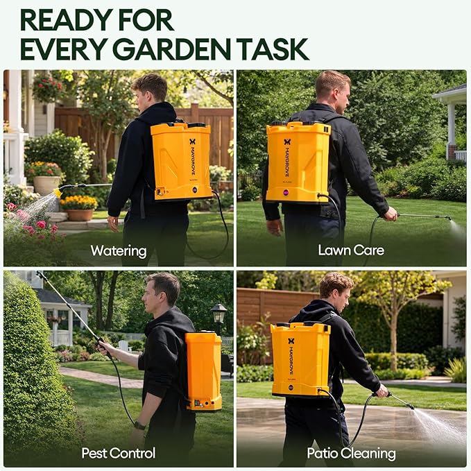 4.2 Gal Electric Backpack Sprayer 2-4h of Continuous Spray Equipped with Adjustable Wand &amp 5 Nozzles Auto Spraying for Garden Lawn Care Fertilizing &amp Weed Control (Battery Included)
