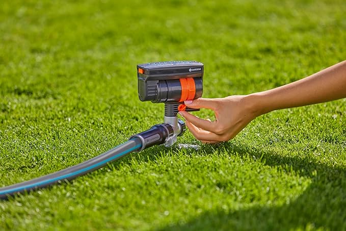 GARDENA 20575 | Up to 2300 sq ft - ZoomMaxx Adjustable Oscillating Sprinkler on Metal Step Spike for Watering Large Area Lawn with US Hose Threads Yard and Garden. Gardena Quick Connects