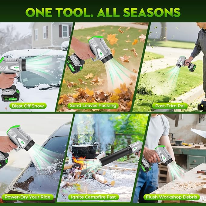 Leaf Blower Cordless with Battery and Charger1000000 RPM 395CFM 1000G Power Lightweight Handheld Design Extended NozzleBlower for Patio CleaningCar Blowing Water Blowing Leaves and Dust