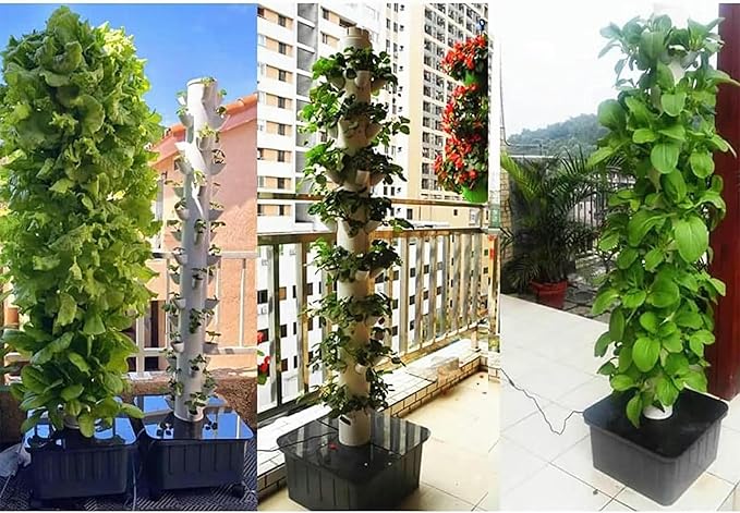 Hydroponic Tower Culture Cultivation Kit Garden Tower Vertical Cultivation Tower 15 Layers 45 Inner Hydroponic Pots with Pump and Mobile Water Tank