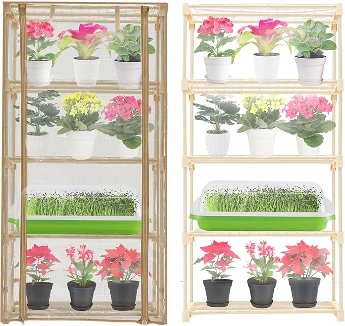 Mini Greenhouse for Indoor Outdoor Small Plastic Plant Green House 4-Tier Rack Stand Portable Greenhouses with Durable PVC Cover for Seedling 2.5x1.6x5.2 FT