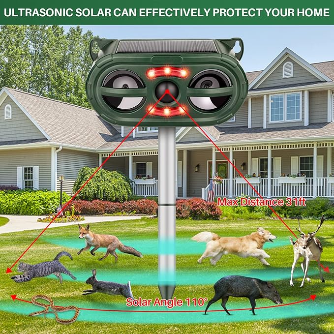 Animal Repellent OutdoorSolar Pest Animal Repellent OutdoorSquirrel RepellentRacoon RepellerEffective Deer Repellent Devices with Motion Sensor &amp Flashing Light for Yard Garden（1 Pcs）
