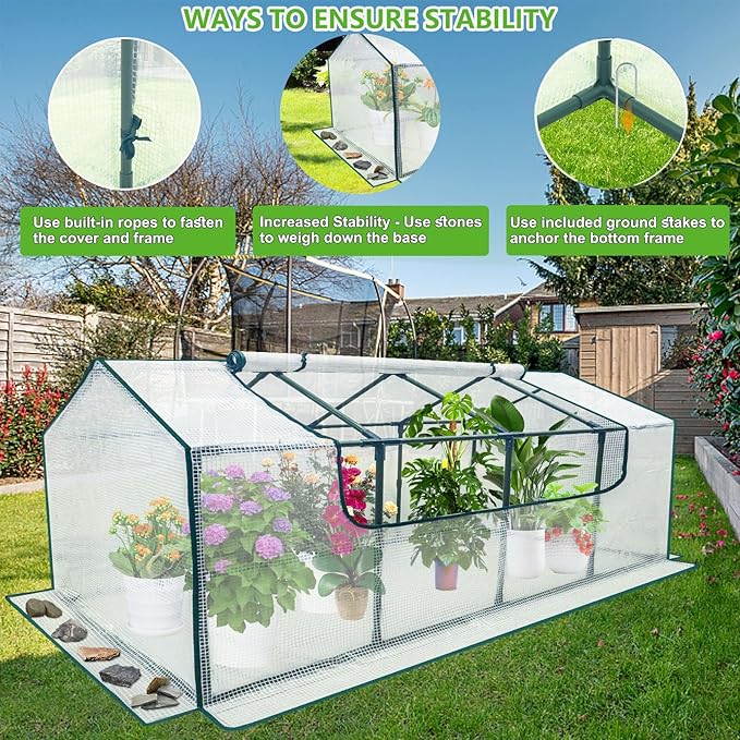 Mini Greenhouse Outdoor deaunbr Waterproof Garden Green House with Durable PE Cover &amp Roll-Up Zipper Door Heavy Duty Greenhouse Tent for Indoor Outdoor Plants - 63x31.5x31.1