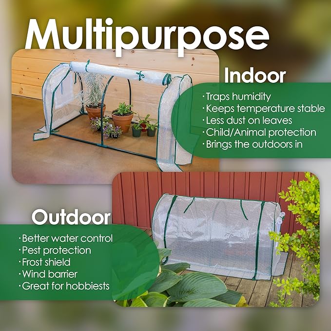 Garden Elements Indoor/Outdoor Metal Frame Plastic Covered Cloche Round Tunnel Greenhouse with Mesh Vents White Mini 47”