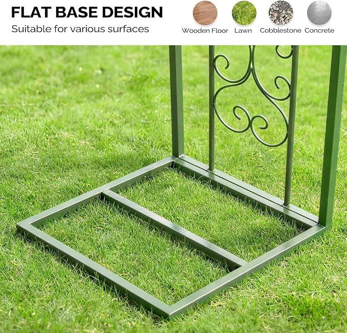Outvita Garden Arch Trellis with Base Heavy Duty Metal Arbour Archway for Climbing Plants Outdoor Wedding Ceremony Party Patio Decor Olive Green