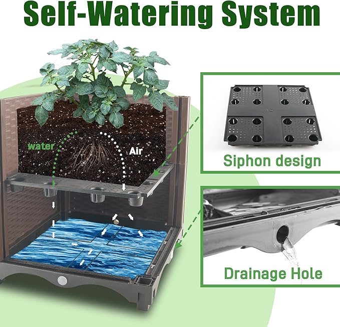 Raised Garden Bed Planter Box with Trellis 74 Self-Watering Tomato Planters for Climbing Plants Vine Flowers Outdoor Patio Tomatoes Cage with Wheels 1Pack