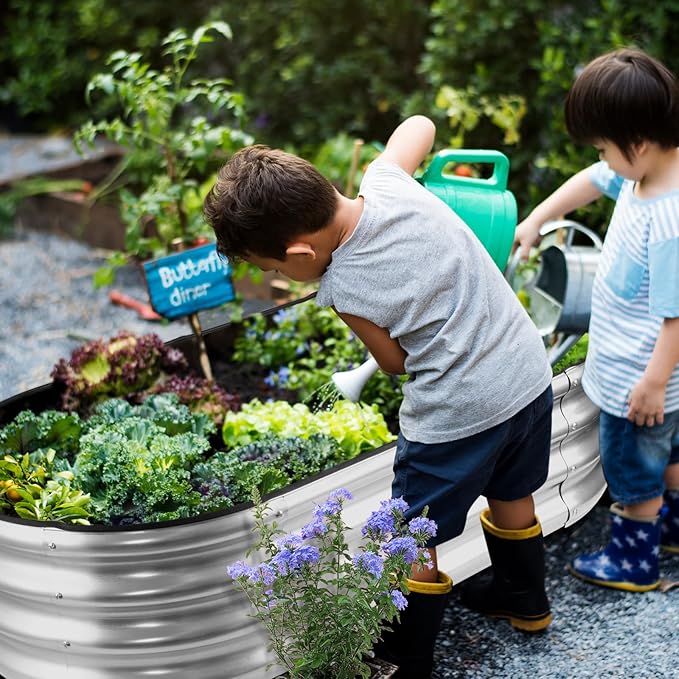 JERIA Raised Garden BedGalvanized Raised 2 Pcs 4×2×1ft Planter Boxes Outdoor with Easy Assembly Large Garden Bed for Vegetables Fruits Flower