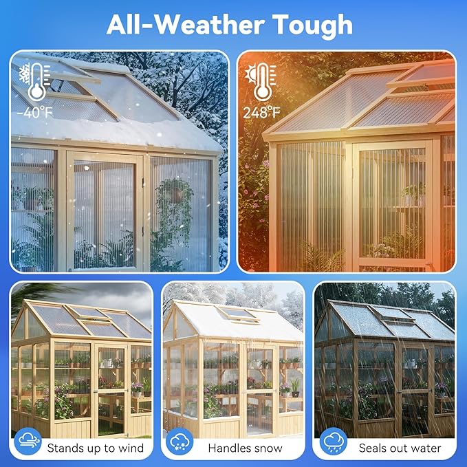 9 Pack Polycarbonate Greenhouse Panels 6' x 4' x 0.16 Twin-Wall Polycarbonate Sheets Include 4 H Connectors and 25 W-Clips Waterproof UV Protected Impact Resistance Clear Roofing Sheets for Garden