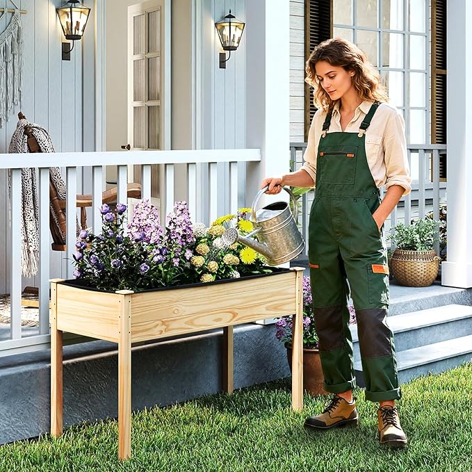 COSTWAY Raised Garden Bed Elevated Wood Planter Box Stand with Legs for Vegetables Flowers &amp Herbs Standing Growing Bed for Backyard Patio Balcony 47 x 22.5 x 30 Natural