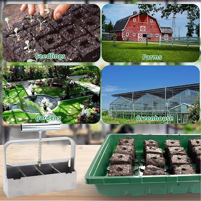 Manual Soil Block MakerSoil Blocker with Comfortable HandleSoil Block Maker with Handle 4 Cell Seed Blocker Stainless Steel Manual Seed Potting Blocking Tools