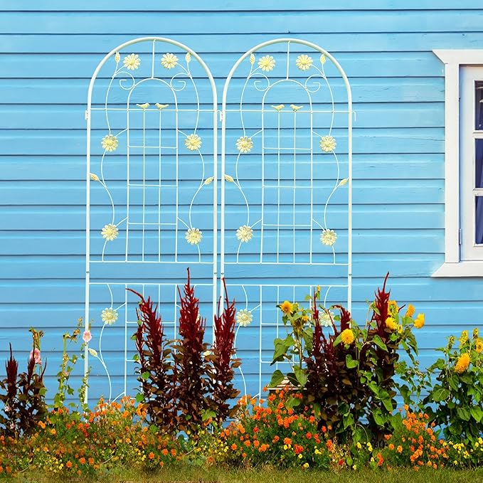 2/4 Pack Metal Garden Trellis for Climbing Plants Outdoor Flower Support Plant Trellis for Roses Vines Vegetables Patio Decor Practical(White2 Pack)