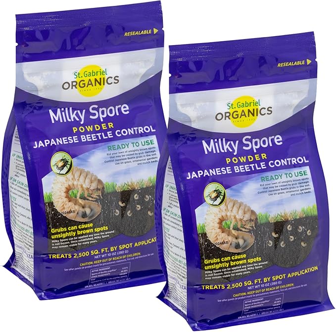 St. Gabriel Organics Milky Spore Powder 10oz Pack of 2 – Japanese Beetle Grub Killer for Lawns