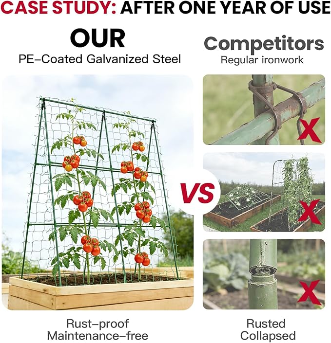 Compact A-Frame Plant Trellis for Peas Beans &amp Small Climbing Plants - 47'' H x 31.5'' W PE-Coated Galvanized Steel Garden Support with Netting Ideal for Raised Beds &amp Container Gardens