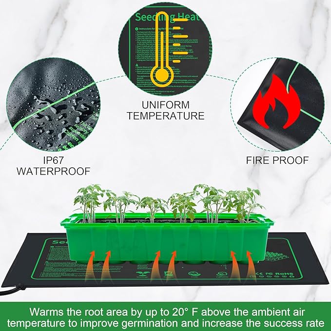 Ganeen Seedling Heat Mat 8 Pack – 10x20.75 Inch Waterproof Durable Warm Hydroponic Heating Pad Bulk for Seed Starting Indoor Gardening &amp Greenhouse Seed Germination