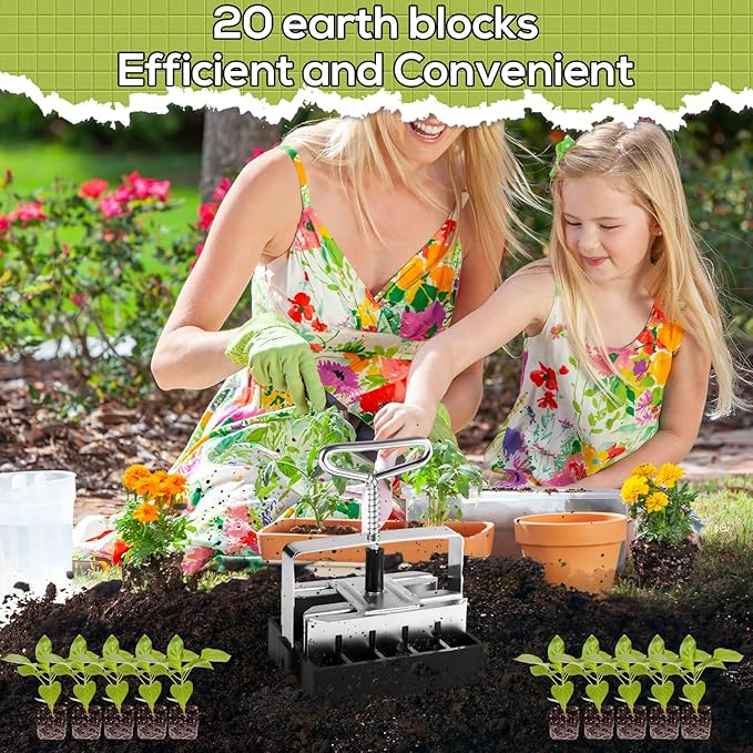 Mini 20 Cell Soil Blocker Iron Hand Held 3/4 in Soil Block Maker Blocking Tool for Seed Starting with Seed Dispenser Garden Seeding Tools for Indoor Outdoor Plants