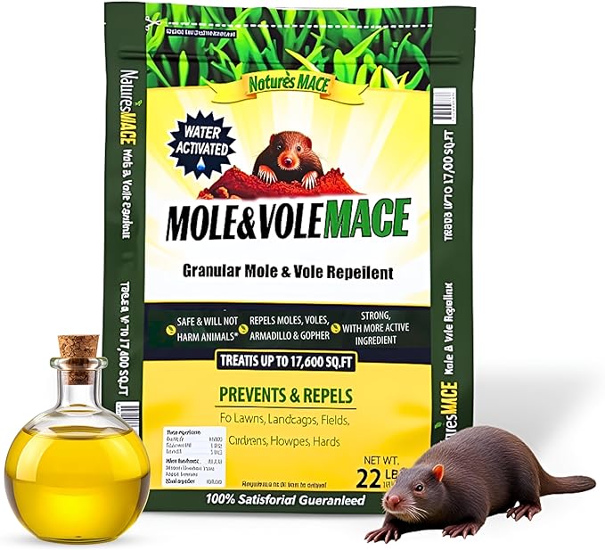 Nature's MACE Mole and Vole MACE Mole Deterrent for Yard Mole Repellent for Lawns Keep Moles Out of Garden Castor Oil Granules Vole Repellent Outdoor Plant &amp Pet Safe 22 lb Bag 17600 Sq F