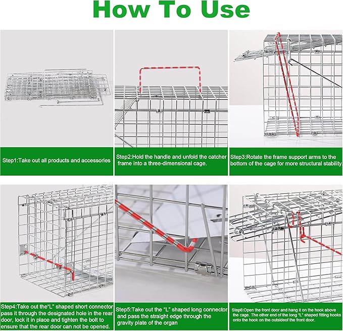 Live Squirrel Trap Foldable Heavy Duty Humane Animal Cage Trap Large Rat Trap Cage Catch and Release Chipmunk Rodent Trap that Work for Indoor and Outdoor - 17” L x 7.9” W x 7.5” H