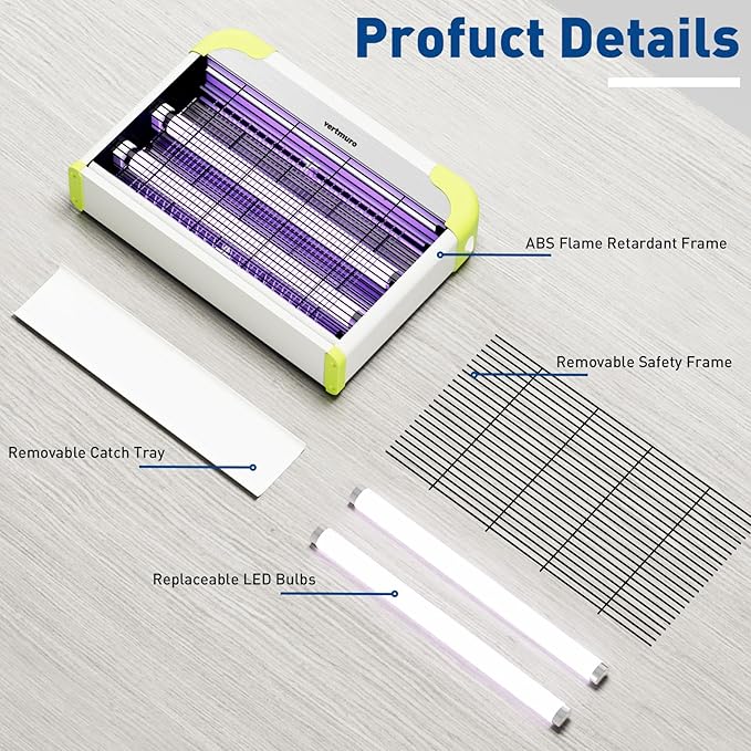 20W Electric Bug Zapper Indoor Fly Insect Killer with 3000V Grid UV Light Mosquito Gnat Zapper w 2 Replacement Bulbs for Home Kitchen Restaurant Garage
