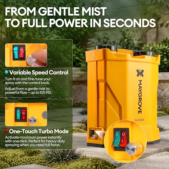 4.2 Gal Electric Backpack Sprayer 2-4h of Continuous Spray Equipped with Adjustable Wand &amp 5 Nozzles Auto Spraying for Garden Lawn Care Fertilizing &amp Weed Control (Battery Included)